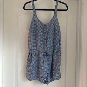Blue and White Plaid Romper Sz M